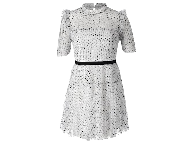 Self portrait Self-Portrait Ruched Pleated Polka-Dot Mini Dress in White Polyester Tulle   ref.871060