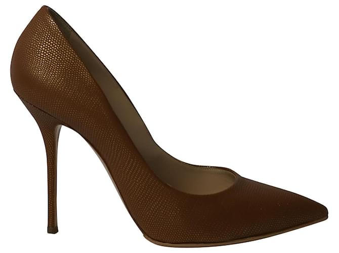 Zapatos de tacón de aguja de dos tonos Casadei en cuero dorado y marrón Castaño  ref.871084