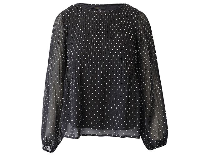 Maje Polka Dot Langarmbluse aus schwarzem Polyester