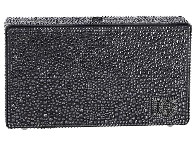 Dolce & Gabbana DG Logo Rhinestone-Embellished Box Clutch in Black Leather  ref.871095