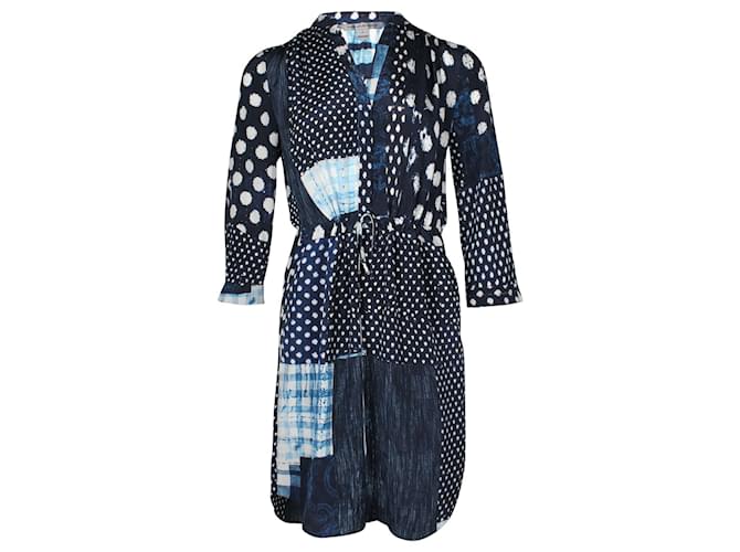 Diane Von Furstenberg Polka Dot Patch Print Kleid aus marineblauer Seide  ref.871099