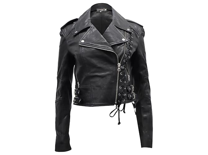 Alexander McQueen McQ Corset Detail Biker Jacket in Black Leather  ref.871148
