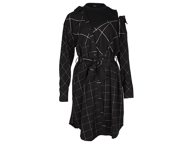 Maje Grid Print Cold Shoulder Button Down Midi Dress in Black Polyester  ref.871150