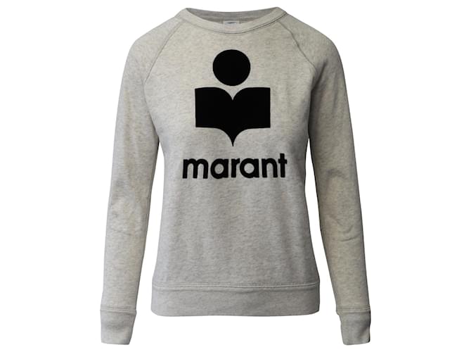 Isabel Marant Etoile Milly Logo Crewneck Sweater in Grey Cotton Polyester  ref.871173