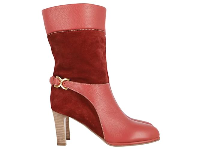 Chloé Chloe Buckled High Heel Boots in Red Leather  ref.871178