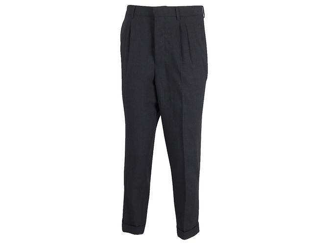 Ami Paris Tailored Cuffed Hem Trousers in Black Polyester