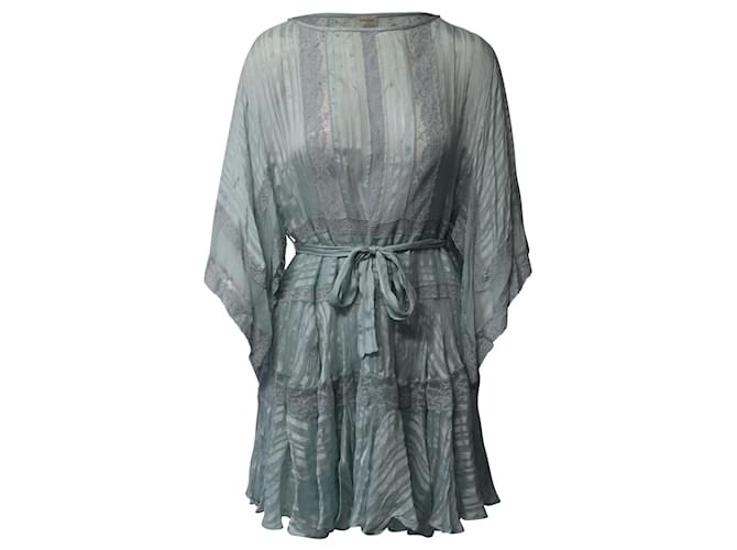 Zimmermann Breeze Veil Tonal-striped Short Dress in Blue Silk   ref.871196