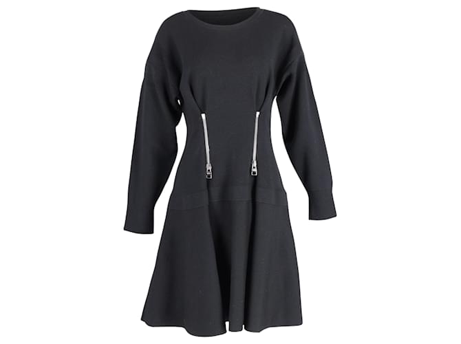 Alexander McQueen Zip Detail Flared Dress in Black Polyester  ref.871205