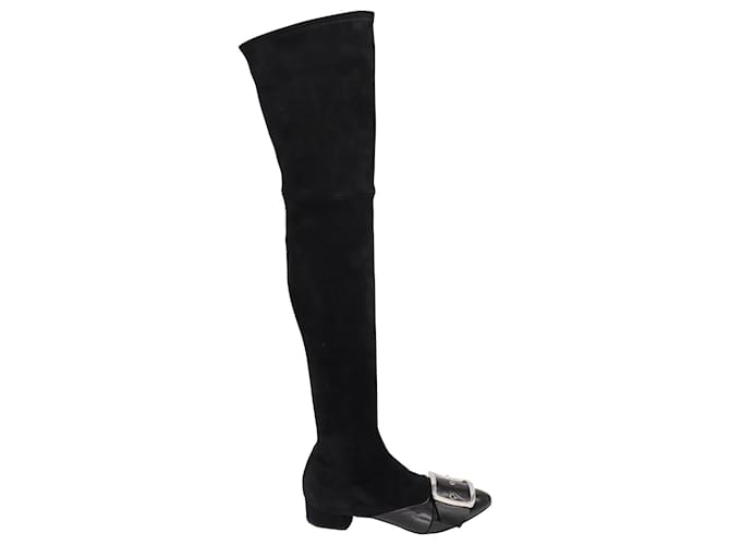 Casadei Buckle Detail Over The Knee Boots in Black Suede   ref.871214