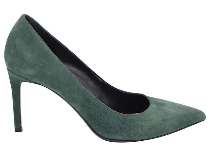 Sapato agulha bico fino Saint Laurent em camurça verde Suécia  ref.871216