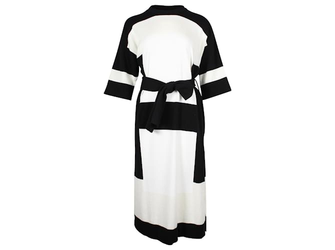 Hermès Hermes Belted Midi Dress in Black/White Cashmere Wool  ref.871217