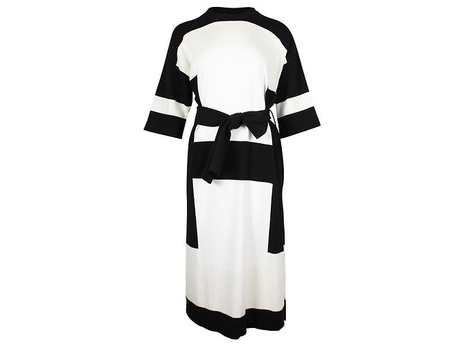 Hermès Hermes Midikleid mit Gürtel in Schwarz/Weißer Kaschmir