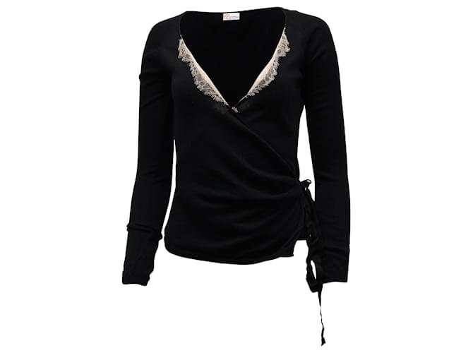 Red Valentino Cardigan with Lace in Black Wool  ref.871218
