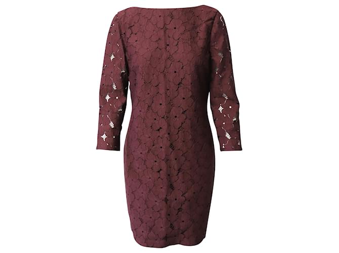Diane Von Furstenberg Sarita Flower Lace Dress in Aubergine Purple Nylon  ref.871230