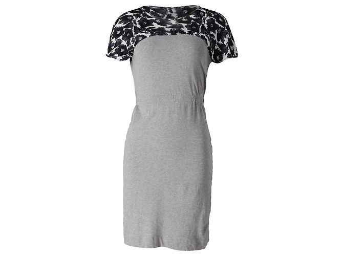 Autre Marque Abito midi con pannelli stampati in madreperla in cotone grigio e nero Stampa python