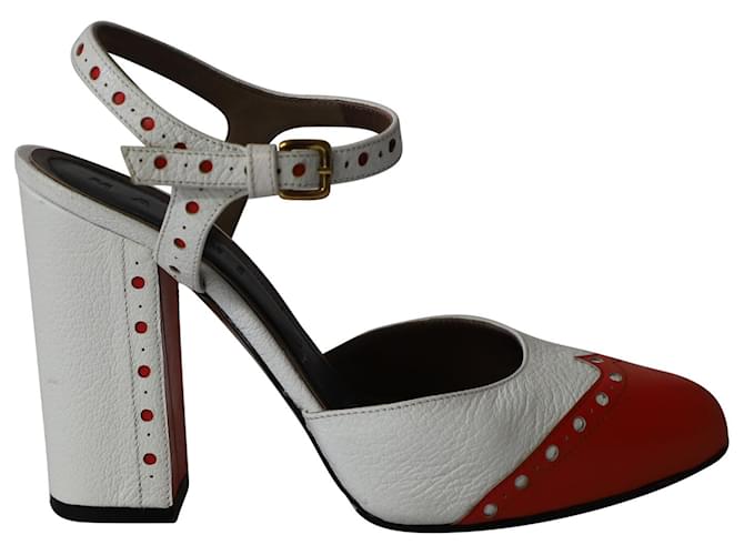 Sapatos vintage Marni Mary Jane com tira no tornozelo em couro branco e vermelho Multicor  ref.871284
