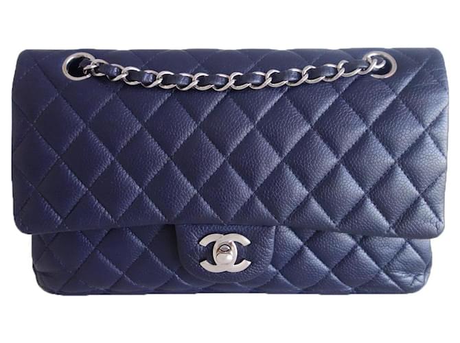 Timeless Chanel Classic bolsa caviar azul marinho Couro  ref.871655