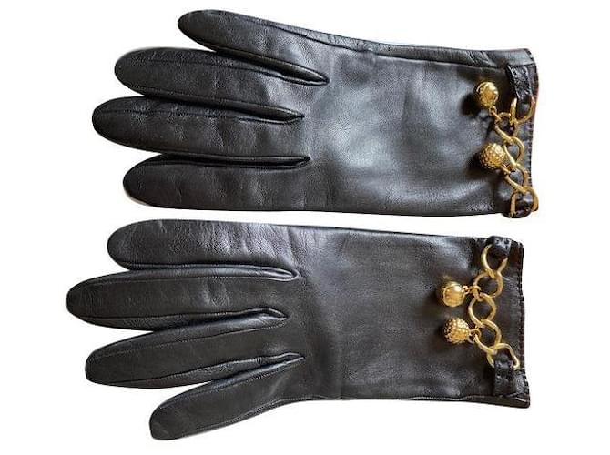 Hermès Paire de gants HERMES Cuir d'agneau Noir  ref.871658