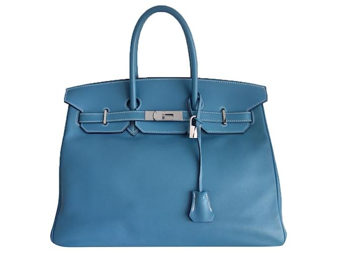 Hermès HERMES BIRKIN Tasche 35 schnell blau Leder  ref.871660