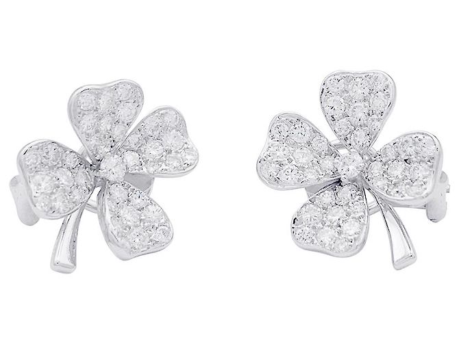 Pendientes de fred, "tréboles", ORO BLANCO, diamantes.
