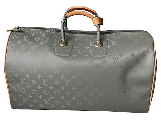Keepall prism leather travel bag Louis Vuitton Silver in Leather