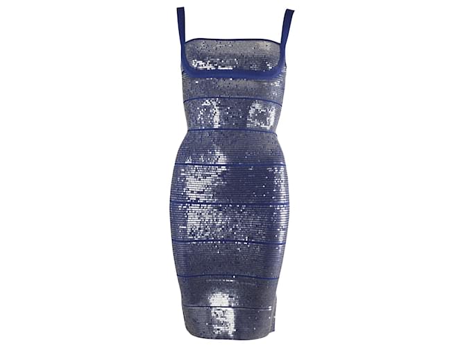 Herve Leger Katherine Bandage Sequin Dress in Blue Rayon Cellulose fibre  ref.872498