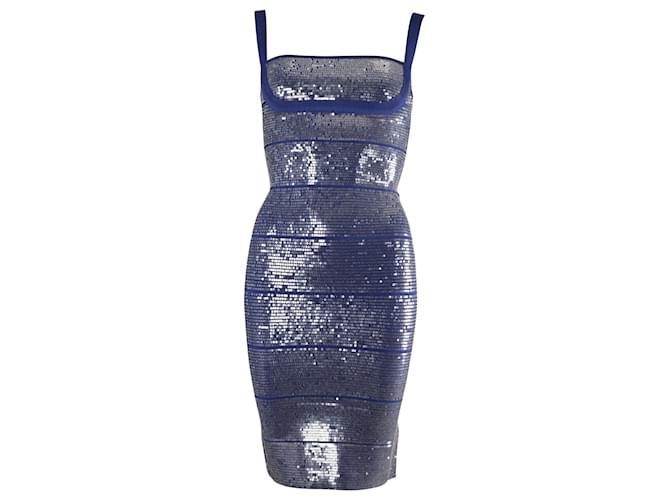 Herve Leger Katherine fasciatura paillettes abito in rayon blu Raggio Fibra di cellulosa  ref.872498