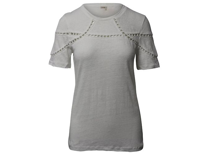 Maje Turan Lace Inserts T-shirt in White Linen