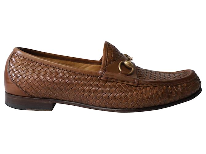Gewebte Horsebit-Loafer von Gucci aus braunem Leder  ref.872514
