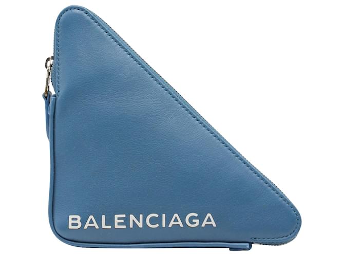 City Balenciaga Triangle Pouchette Bag in pelle blu  ref.872529