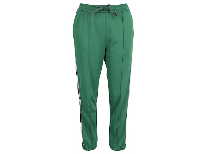 Pantalones de chándal Gucci Web Stripe en algodón verde  ref.872537