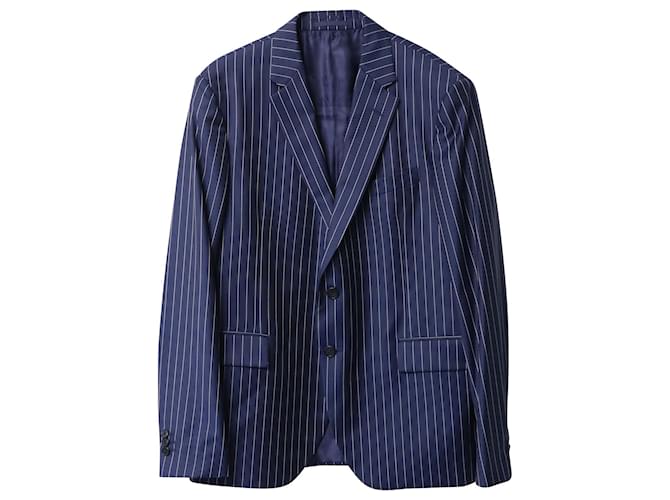 Versace Slim-Fit Striped Single Breasted Blazer in Navy Blue and White Cupro  Wool  ref.872538