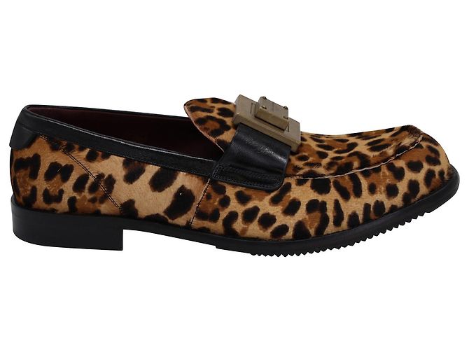 Dolce & Gabbana Mocassini Leopardati con Targhetta Logata in Lana Multicolor