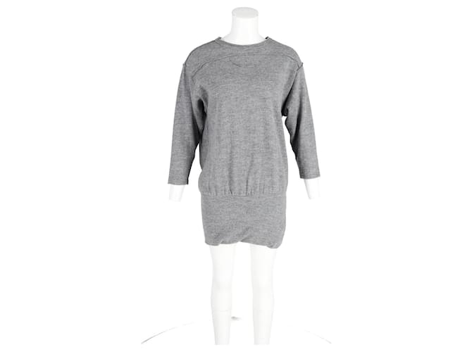 Isabel Marant Quarter-Sleeve Mini Dress in Grey Wool  ref.872541