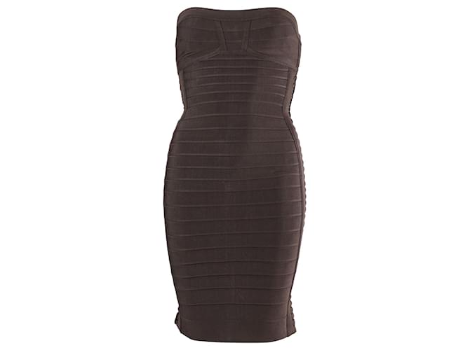 Robe bandage Herve Leger sans bretelles en rayonne grise Fibre de cellulose  ref.872544