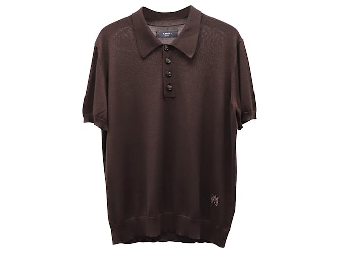 Amiri Embroidered Logo Applique Polo Shirt in Brown Cashmere Wool  ref.872546