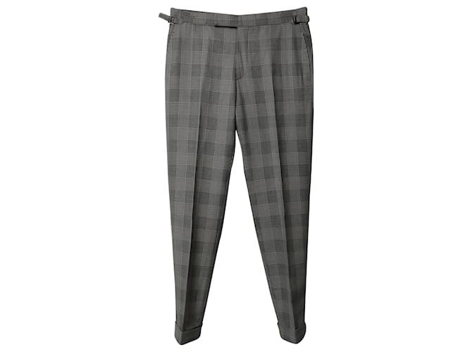Pantalones Tom Ford Regular Fit de cuadros en lana y seda gris claro  ref.872556