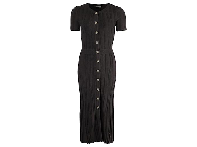 Altuzarra Abelia Knitted Pleated Midi Dress in Black Lurex  ref.872562