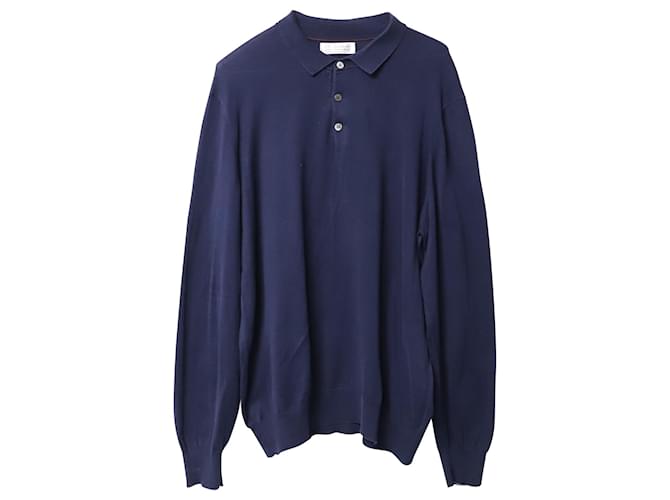 Brunello Cucinelli Camisa Polo de Manga Longa em Algodão Azul  ref.872572