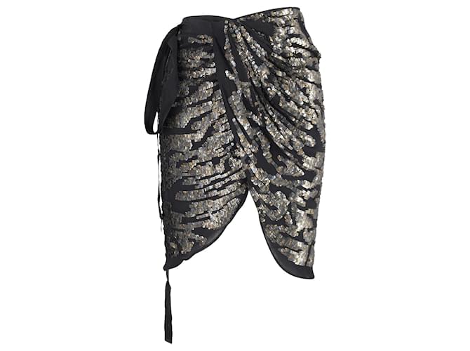 Isabel Marant Mini jupe portefeuille ornementée Felmira en polyester noir  ref.872574