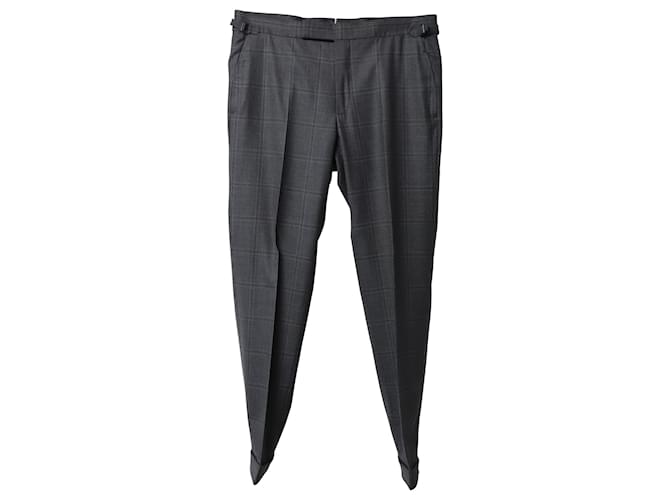 Tom Ford Regular Fit Checked Trousers in Dark Grey Wool and Silk  ref.872586