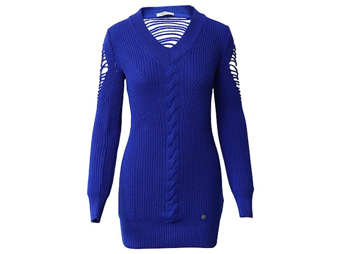 Mini abito Versace in maglia a trecce in lana blu royal  ref.872587