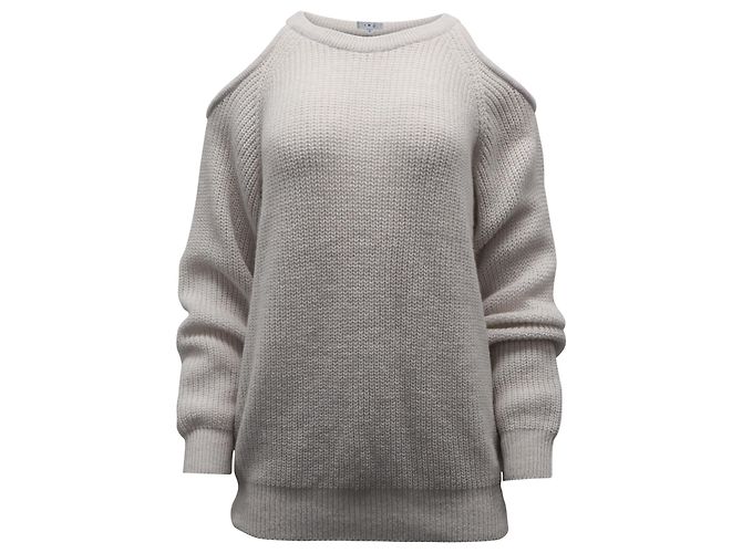 Iro Lineisy Cold Shoulder Rippstrickpullover aus hellbeigem Acryl 