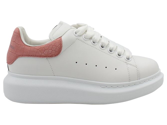 Alexander McQueen Croc Embossed Oversized Sneakers in White Leather