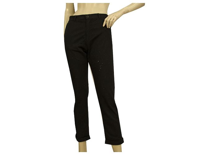 Autre Marque Calça Cropped Crossley preta envelhecida de algodão com elastano tamanho GG Preto