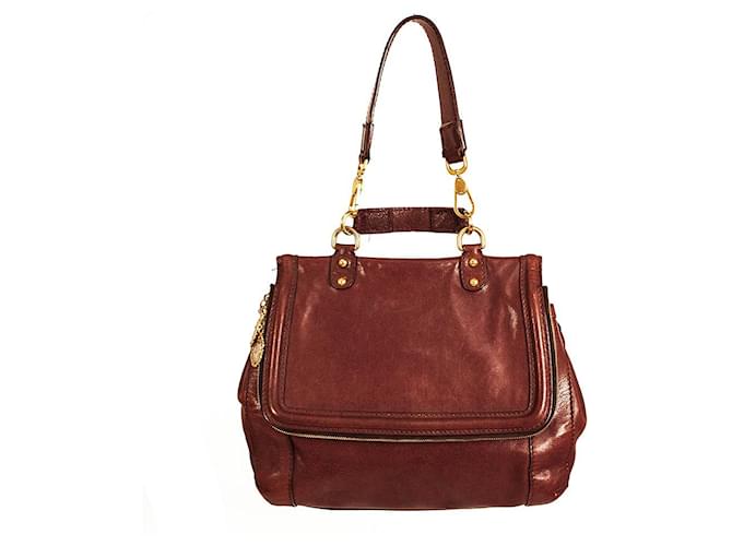 Dolce & Gabbana Burgundy Leather Flap Top Zipper Pocket Sicily Shoulder Hand Bag Dark red  ref.872660