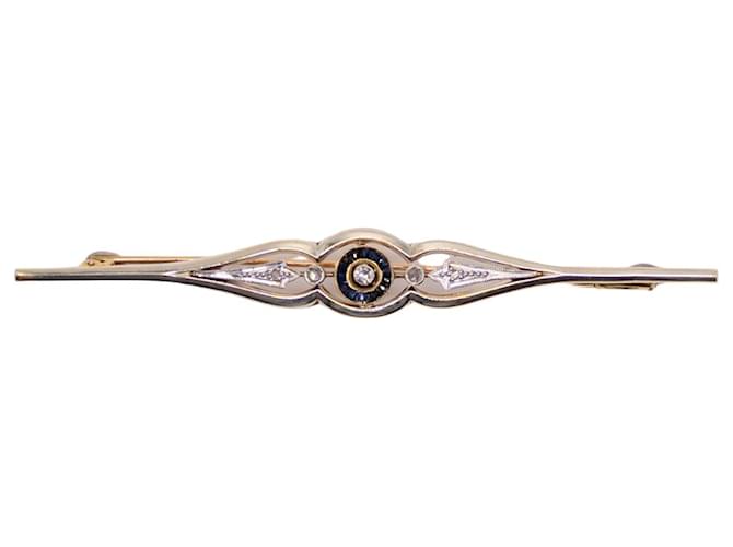 Autre Marque Art Deco brooch set with sapphires and diamonds in platinum and yellow gold 750%O Gold hardware  ref.872891