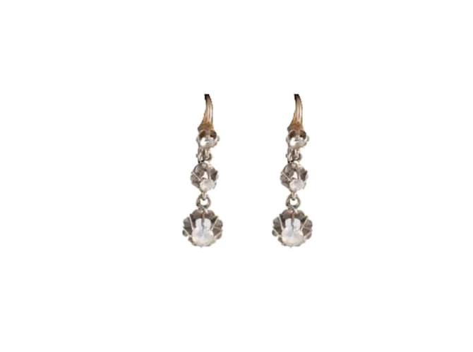 Autre Marque Art deco sleeper earrings set with white stones Silver hardware White gold Gold  ref.872892