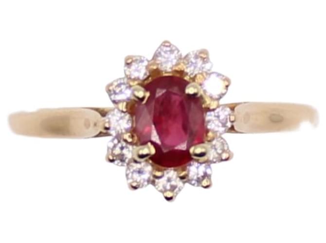 Autre Marque Central ruby daisy ring and entourage of yellow gold diamonds 750%O Red Gold hardware  ref.872894
