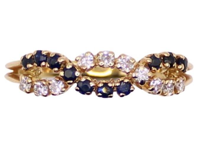 Autre Marque Ring aus ineinander verschlungenen Saphiren und Diamanten aus Gelbgold 750%O Dunkelblau Gold hardware Gelbes Gold  ref.872910